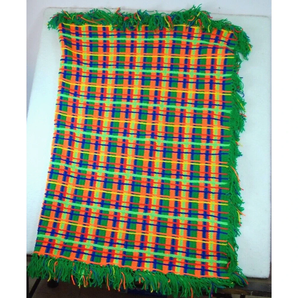 Crochet Knitted Throw‎ Blanket Handmade Granny Multicolour Boho 60 X 48”